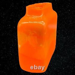Vintage En Verre D'art Tangerine Orange Rectangulaire Oreiller Vase Soufflé À La Main