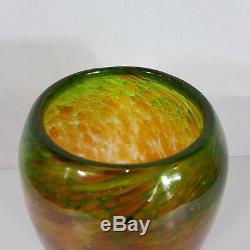 Vintage Grand 23.5cm Haut Monart Style Art Vase En Verre Orange Et Vert