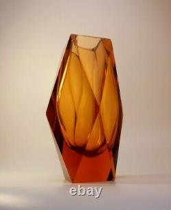 Vintage Grand 2kg Alessandro Mandruzzato Sommerso Murano Faceted Art Glass Vase