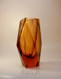 Vintage Grand 2kg Alessandro Mandruzzato Sommerso Murano Faceted Art Glass Vase