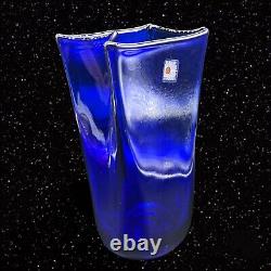 Vintage Handmade Cobalt Blue Blenko Sack Papier Bag Vase Signée Richard Blenko