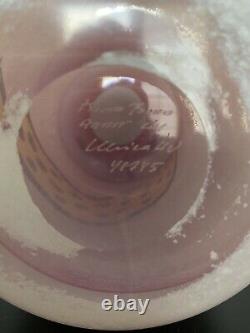 Vintage Kosta Boda Verre D'art Rose Esprits Ouverts Grand Vase 13 1/2, Signé Par Uhv