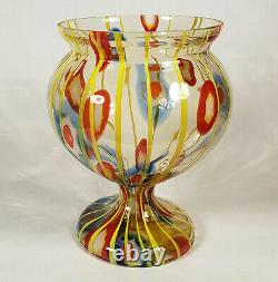 Vintage Kralik Bohemian Czech Art Glass Vase Lines Canes Vaseline Tchécoslovaquie