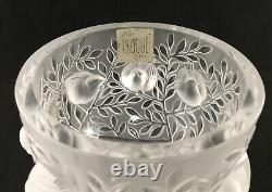 Vintage Lalique French Art Glass Frosted Elizabeth Pattern Sparrow Birds Vase