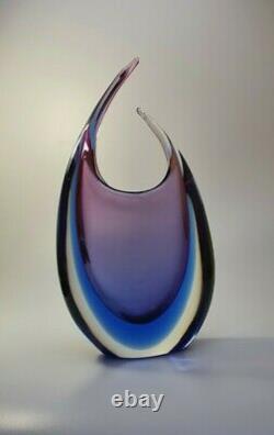 Vintage Luigi Onesto Italien Murano Glass Fishtail Art Vase Purple/blue Sommerso