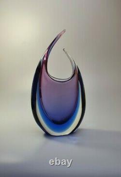 Vintage Luigi Onesto Italien Murano Glass Fishtail Art Vase Purple/blue Sommerso
