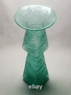 Vintage MID Century Modern Blenko Green Art Glass Vase Wayne Husted Soufflé 12.75