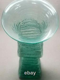 Vintage MID Century Modern Blenko Green Art Glass Vase Wayne Husted Soufflé 12.75