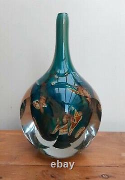 Vintage Mdina Art Cube En Verre Vase Tiger Pattern Eric Dobson C1970's
