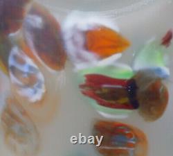 Vintage Millefiori Glass Art Étiré Fabriqué À La Main Grand Vase Bowl Frosté