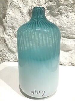 Vintage Moyen-century Modern Ermanno Nason Murano Art Glass Vase Rayé / Opaline