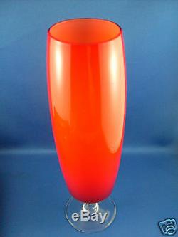 Vintage Murano Handcrafted Art De Verre Orange Vase Avec Clear Twisted Tige-