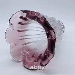 Vintage Murano Sommerso Rose Magenta Vase En Verre D'art Rufflé Top 9t 7w