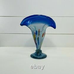 Vintage Murano Style À La Main Blown Brocade Bubble Vase Art Glass Confetti Italien