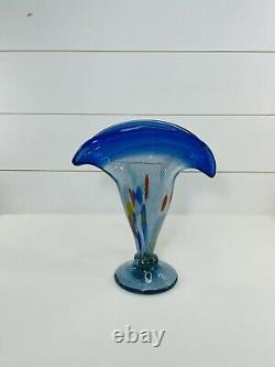 Vintage Murano Style À La Main Blown Brocade Bubble Vase Art Glass Confetti Italien