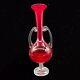 Vintage Murano Tall Vase Rouge W Poignées Art Verre 14t 3w Rond Swirl Clair
