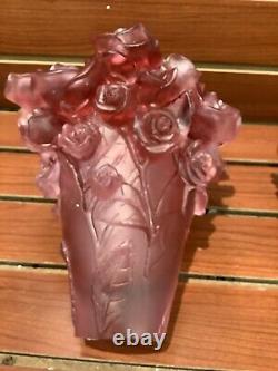 Vintage Pate De Verre Nancy Daum Rose Vase H7 Machine D'art En Verre Lourd Inconnu