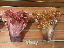 Vintage Pate De Verre Nancy Daum Rose Vase H7 Machine D'art En Verre Lourd Inconnu