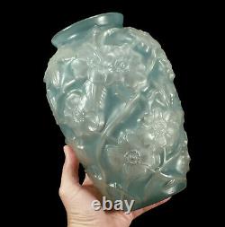 Vintage Phoenix / Verre D'art Consolidé Vase De Bois De Chien Bleu-vert Reuben Haley