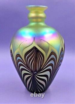 Vintage Rick Satava Studio Iridescent Art Glass Vase Couleurs Vibrantes