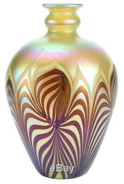 Vintage Rick Satava Studio Iridescent Art Glass Vase Couleurs Vibrantes