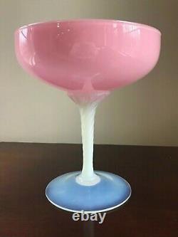 Vintage Rose Opaline Opalescent Art Compote Vase Bowl 9