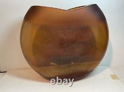 Vintage Seguso Murano Art Vase En Verre Miel Orange Scavo 9x11