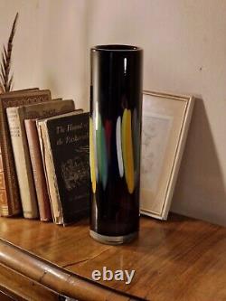 Vintage Signé Jiri Beranek Atelier Art Verre Amethyst & Rainbow Cylinder Vase