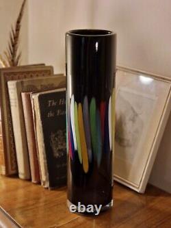 Vintage Signé Jiri Beranek Atelier Art Verre Amethyst & Rainbow Cylinder Vase
