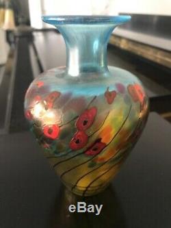 Vintage Signée Robert Held Art Iridescent Verre De Pavot De Californie Vase 5.5