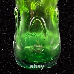 Vintage Vase Vert Émeraude Knobbly Bohème Tchèque Verre D'art 10t 6,5w