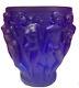 Vintage Xl 10 H Bleu Foncé Bacchantes Vase En Verre D'art Lourd 9.8lb Nues Nues