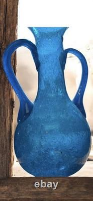 Vitre soufflée à la main Vintage Hebron verre bleu. Vase, cruche, verres à boire
