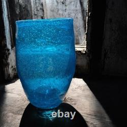 Vitre soufflée à la main Vintage Hebron verre bleu. Vase, cruche, verres à boire
