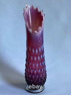 Vtg 11 Fenton Plum Opalescent Hobnail Swung Art Vase En Verre