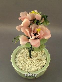Vtg Jade Glass Bonsai Tree Art Japonais Japonais Art Floral Fleur Dans Un Vase