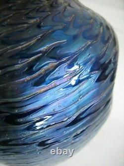 Vtg Kralik Iridescent Verre Vase Blue Purple Art Nouveau Bohême