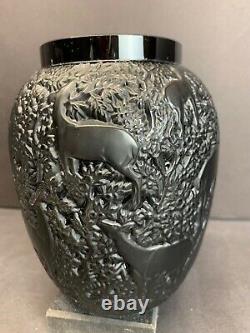 Vtg Lalique France Art Biches En Verre Lourd Vase De Cerf Monnaie Noire Condition 2 Lbs