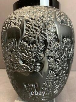 Vtg Lalique France Art Biches En Verre Lourd Vase De Cerf Monnaie Noire Condition 2 Lbs