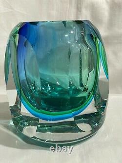 Vtg Murano Sommerso Blue Green Italian Art Glass Vase 4