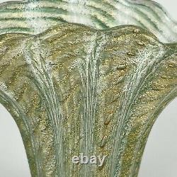 Vtg Murano Vase En Verre Barovier Toso Cordonato D'oro Vert D'or Italie Fan 4in