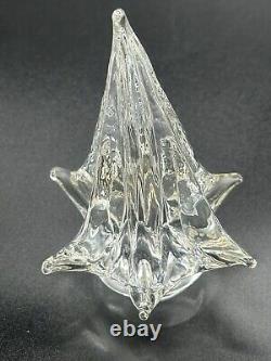 Vtg Murano Verre D'art en Cristal Soufflé à la Main Transparent Arbre de Noël 5 Figurine Presse-papiers
