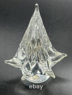 Vtg Murano Verre D'art en Cristal Soufflé à la Main Transparent Arbre de Noël 5 Figurine Presse-papiers