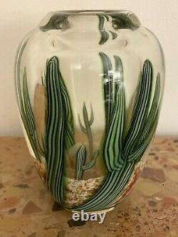 Vtg Orient & Flume Scott Beyers Signé Saguaro Cactus Paperweight Art Glass Vase