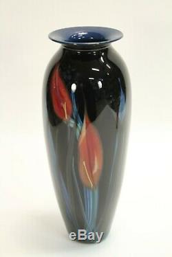 Vtg Rare 1999 Richard Rick Satava Art Glass Red Lily Flowers 15 Vase Signé