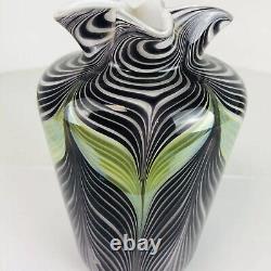 Vtg Vandermark Art Nouveau Tiré? Vase En Verre De Peather 6.5 Signé