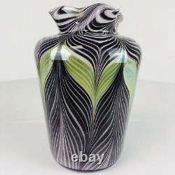 Vtg Vandermark Art Nouveau Tiré? Vase En Verre De Peather 6.5 Signé