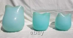 Vues mondiales 3 Vases à bougies en verre d'art soufflé à la main opalescent vert mer