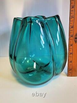 W Anderson Pinched Fin 1940 Sea Green Vase. Verre D'art Blenko