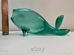 Winslow Anderson Blenko Sea Vase De Poisson Vert. Décanteur. Mcm. Sculpture En Verre D'art